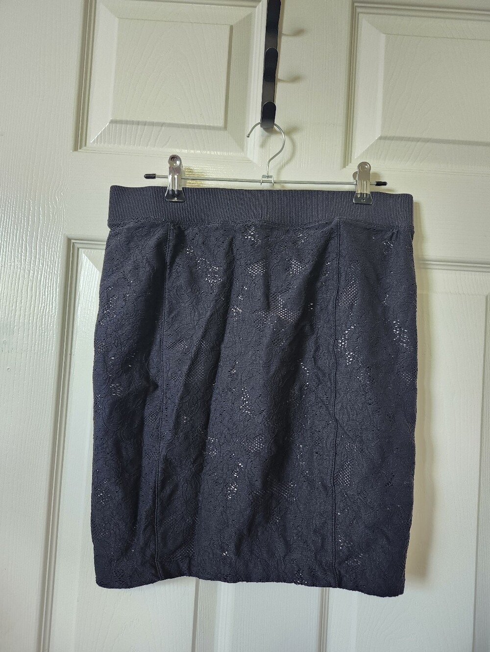 Armani Exchange Dark Black Cream Lace Pencil Skirt Stretchy M